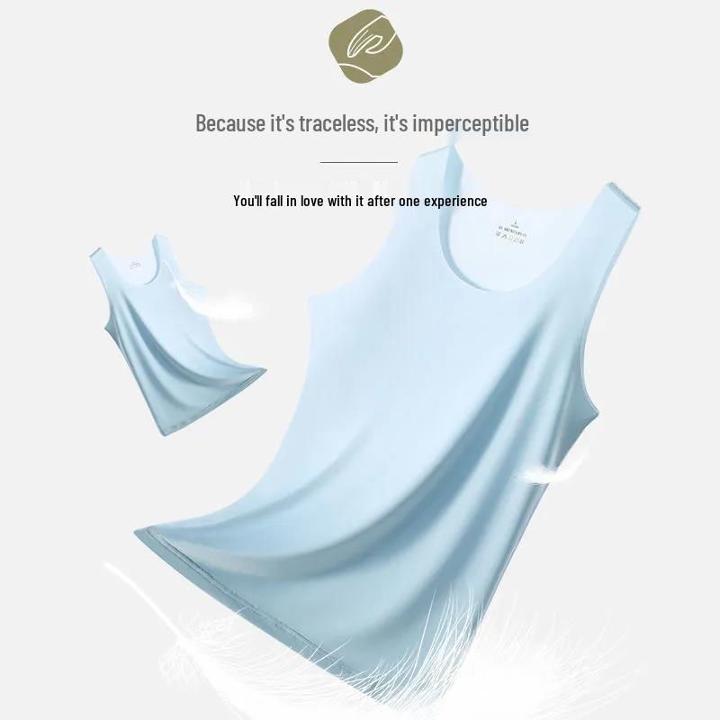 Damen Schwarzes Sommer Eis Seide Nahtloses Rundhals Tanktop Blickdicht