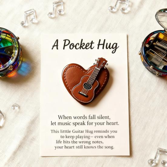 Yousheng Heart Guitar Pocket Hug Handmade Mini Guitar with Inspirational Card Pocket Hug Heart Guitar Keepsake Gift for Musicians Guitarists Music