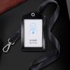 Formal Business ID Badge Holder Durable Real Leather Work Chest Card Pouch with Lanyard Simple Classic Black Stationery