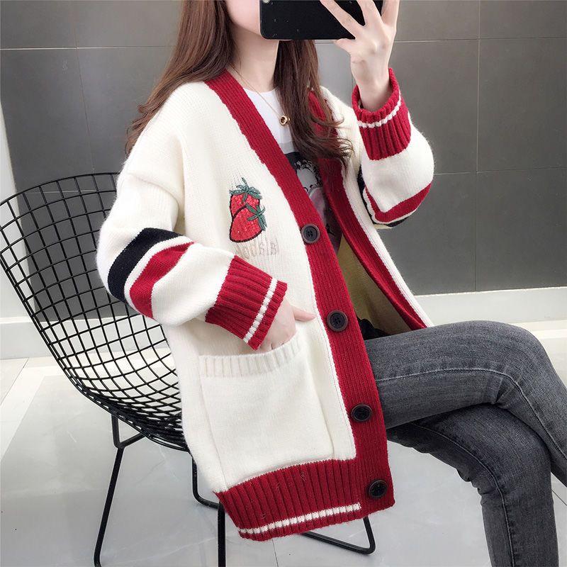 Fashion Spring Korean Version Loose Sweater Knitted Women Sweater Autumn Lazy Sweater Coat.