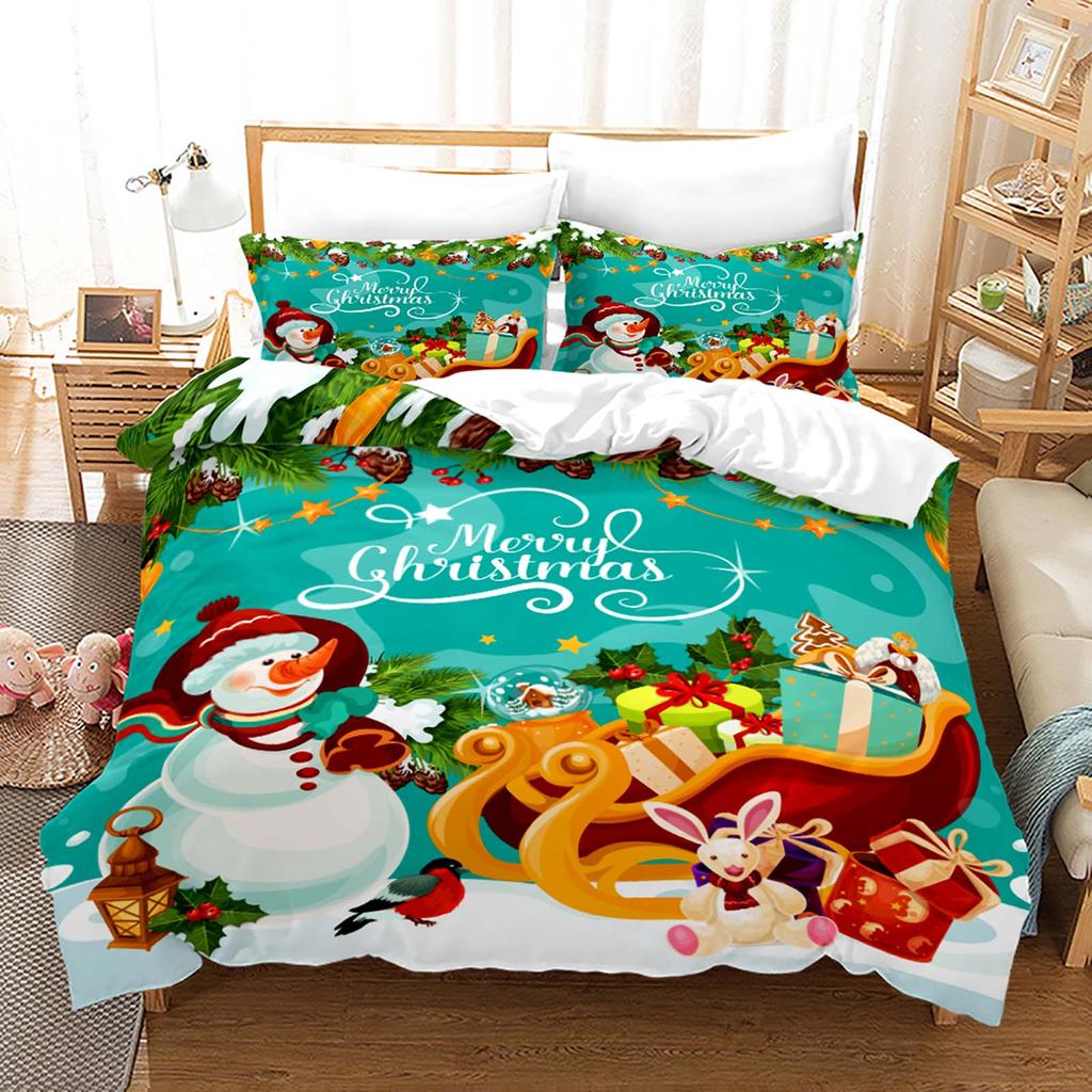 Rød juledynetrekk Julenissen Hvit skjegg Snømann Mikrofiber Tegneserie Barn Tenåringer Godt Nyttår Soveromsdekorasjoner