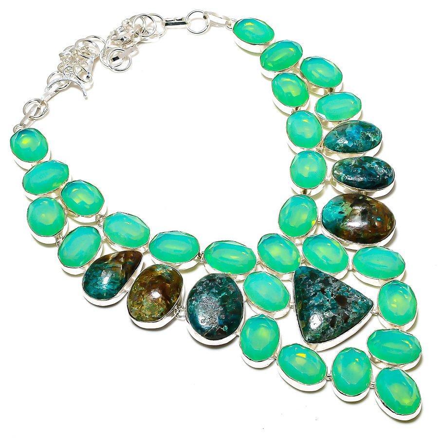 Chrysocolla, Kunzite Gemstone 925 Sterling Silver Jewelry Necklace 18" SU-9754