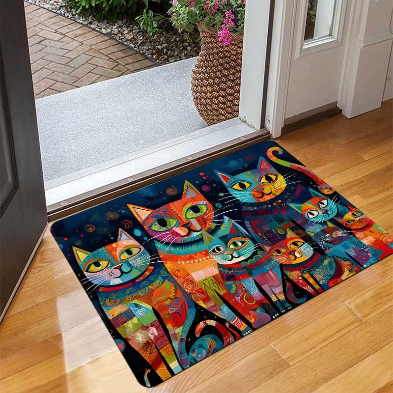 1PC Rainbow Cats Kitchen Rugs Non-Slip Home Door Mats Pop Design Bathroom Rugs Bath Mat Carpet for Home Sink Laundry Decor