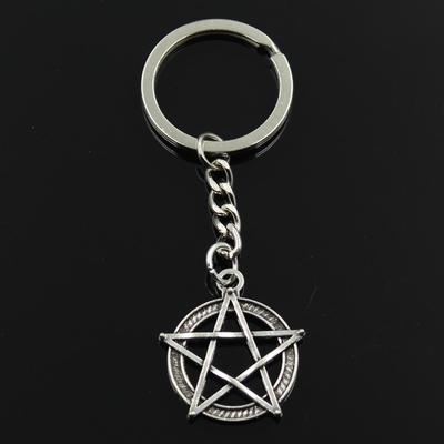 Moda 30mm breloczek metalowy breloczek brelok biżuteria antyczny kolor srebrny platerowany gwiazdą pentagram 31x27mm wisiorek