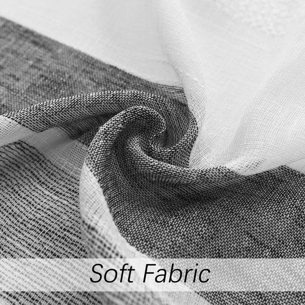 Central Park Black and White Kitchen Window Curtain Valance Vertical Stripe Sheer Boucle Linen Window Curtain, Living Room Decorative Rod Pocket (54"