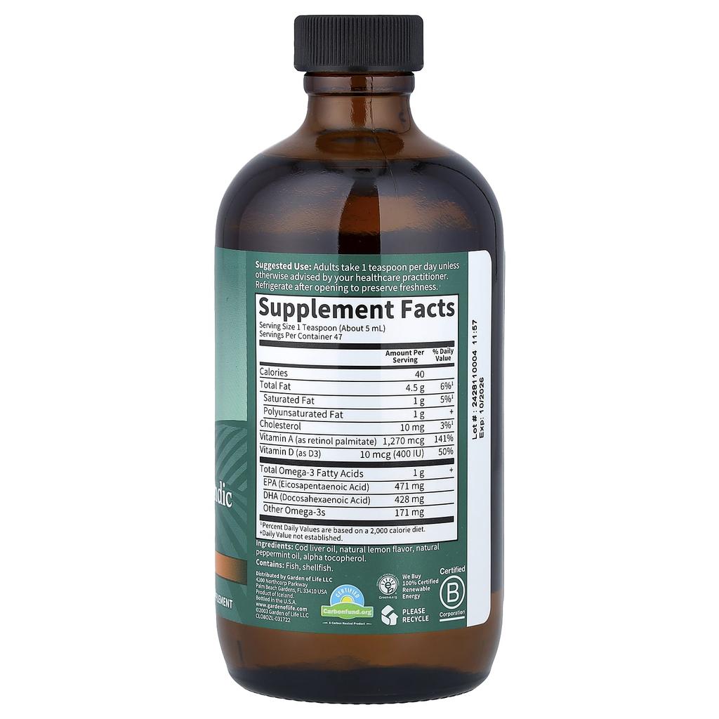 Old World® Iceland Cod Liver Oil, Lemon Mint, 236 Ml (8 Fl Oz)
