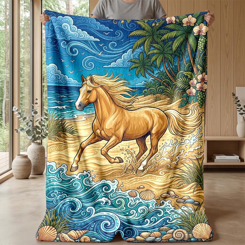 Ocean Horse Adventure 1 Theme blanket Lightweight Warm Flannel Blanket Decorative Throw Blanket for Home Decoration