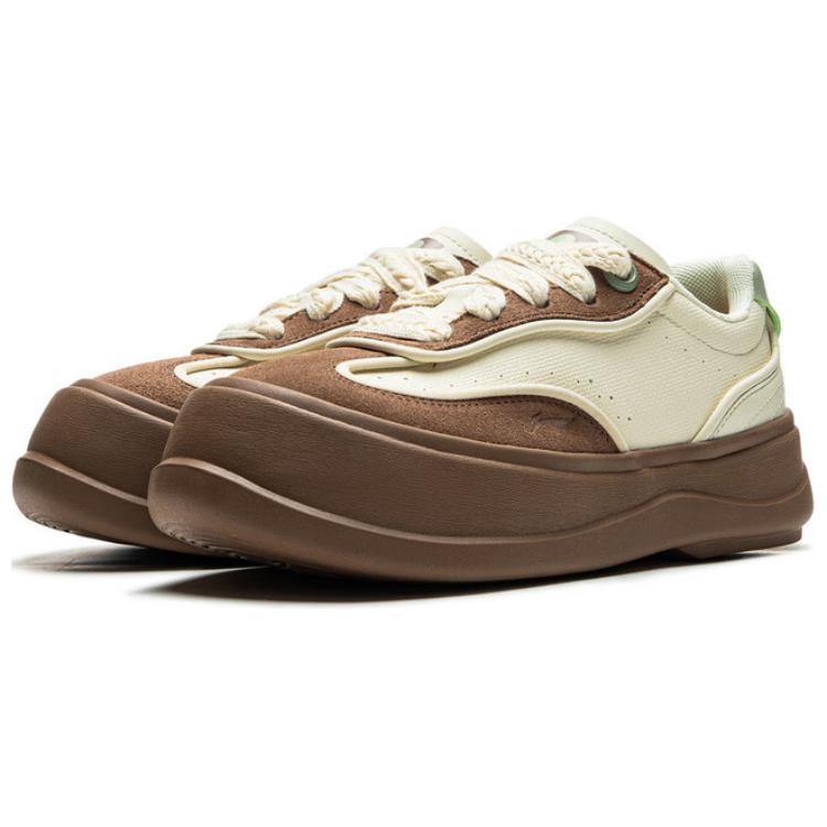 New LiNing Honey Platform Anti-Slip Wear-Resistant Low-Top Casual Shoes Women's Beige Brown AGCU418-5