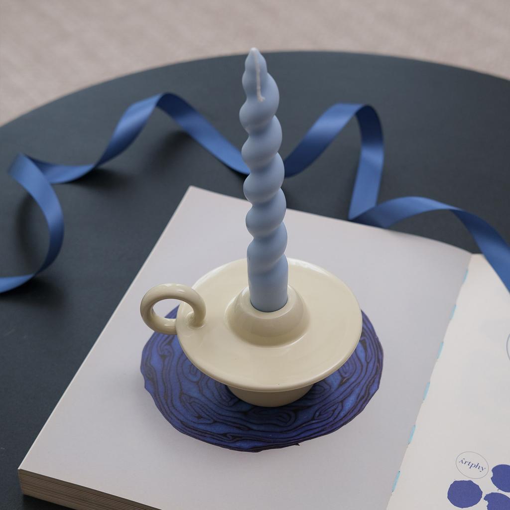 European Candle Ceramic Holder with Round Handle  Aromatherapy Candle Stand Seat,Burning Home Decoration Desktop Ornament