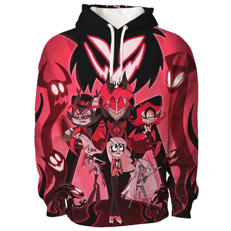 Najnovšia Anime Hazbin Grafická Mikina s Kapucňou Pánska 3D Plnofarebná Potlač Mikiny s Kapucňou Trend Streetwear Hotel Kreslený Pulóver Vrchné Oblečenie