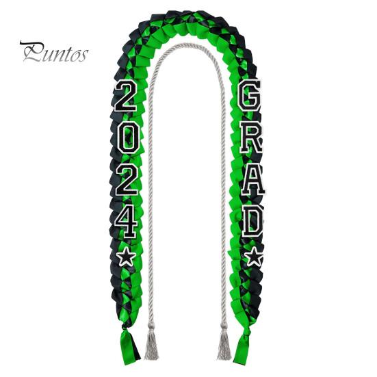 Graduation Wreath Ribbon Lei 2024 Handmade Double Braided Bracelet Necklace Garland with Glitter Pins Congrats Grad Gifts for Him Her High School