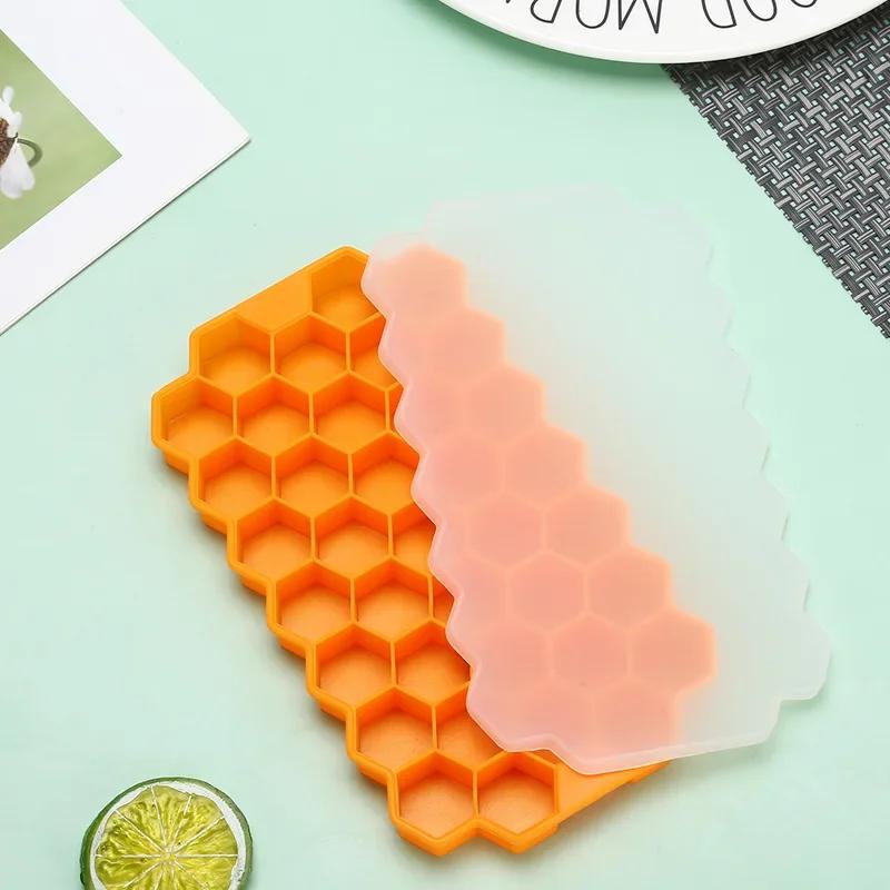 Reusable Silicone Ice Cube Tray with Removable Lids, BPA Free, Creative Honeycomb Cube Maker