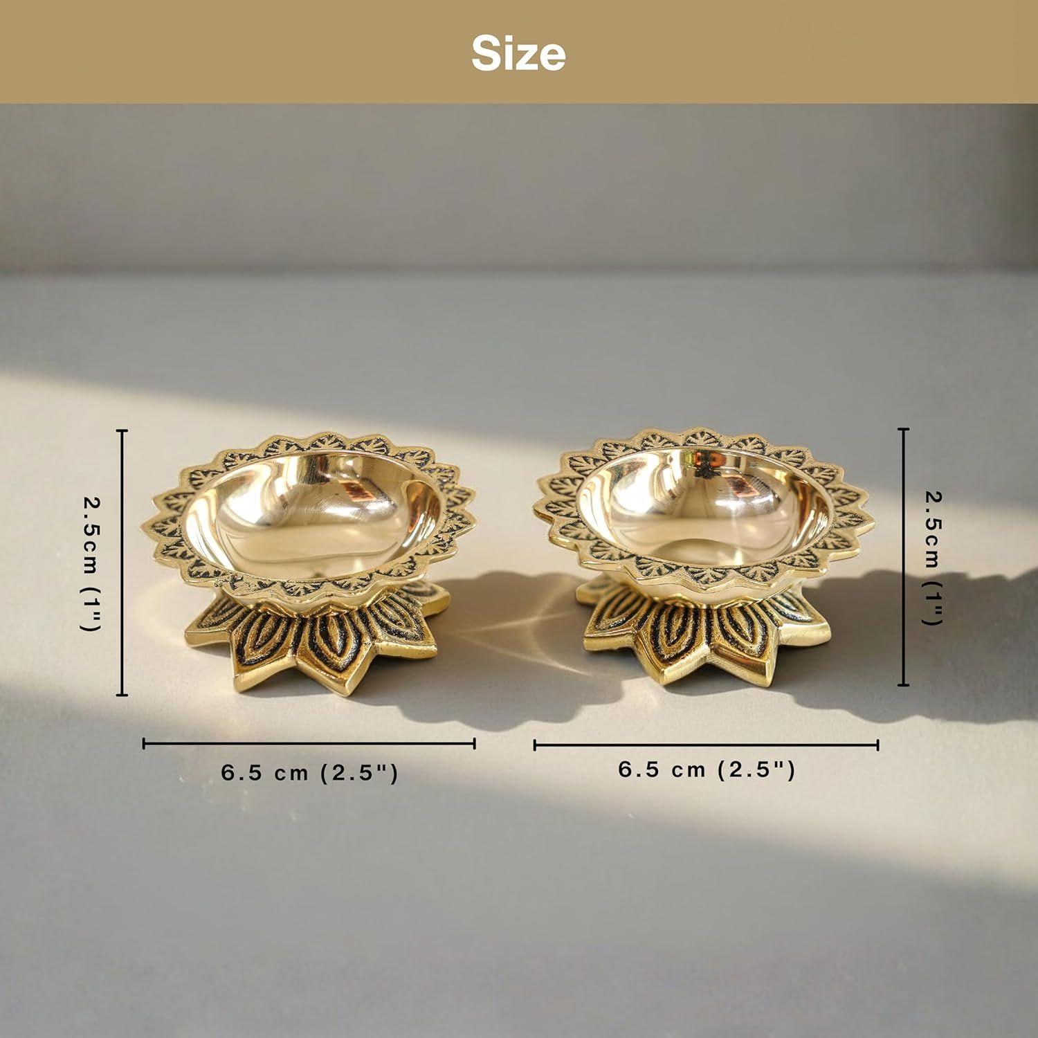 Behoma 100% Pure Brass Padma Diya Set of 2 for Puja | Traditional Handcrafted Lotus Shape Oil Lamp Diya for Home,