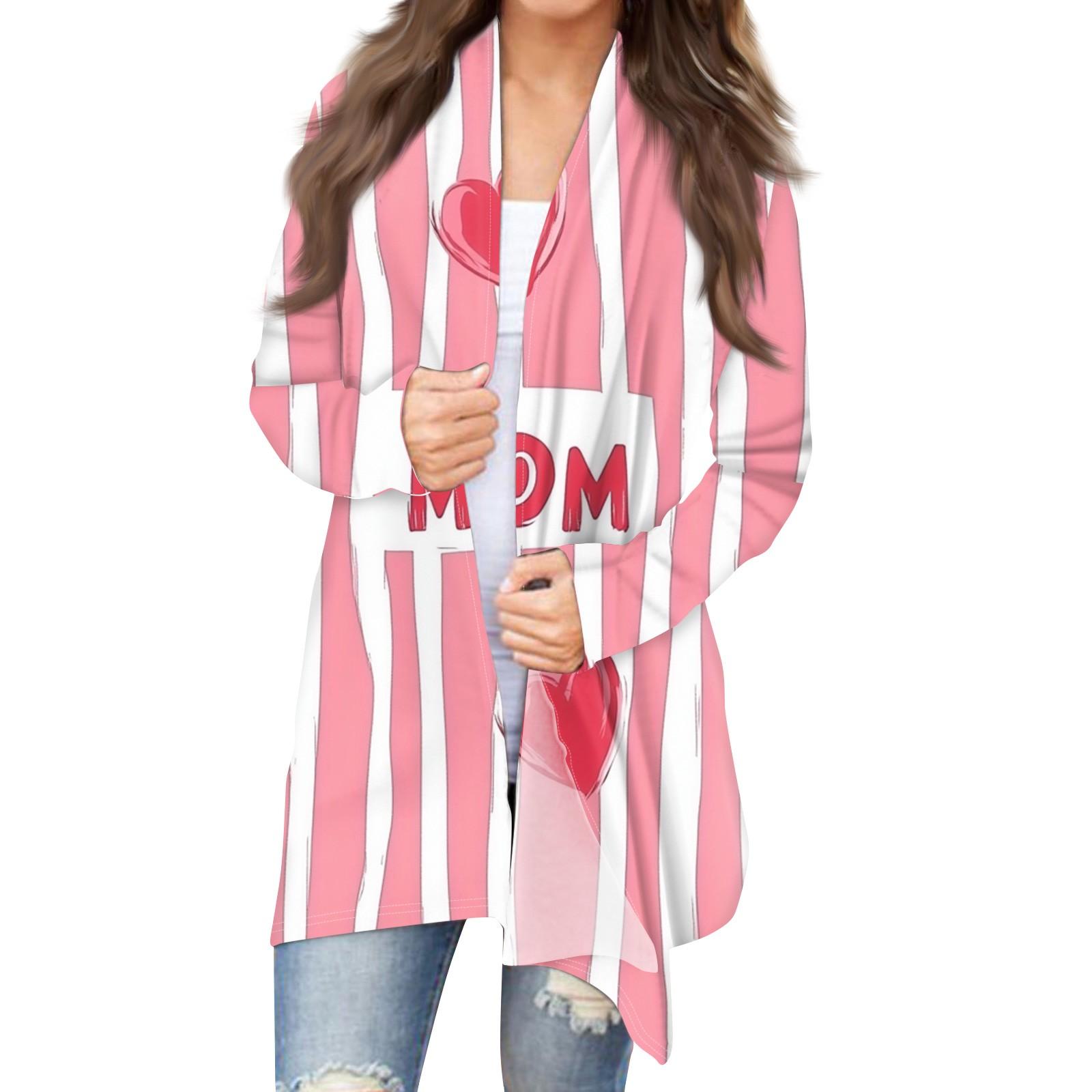 

Женская модная повседневная куртка-кардиган средней длины с принтом, пальто M розовый