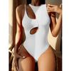 One Piece Swimwear Women One Shoulder Push Up Hollow Out Swimsuits Solid Bathing Suits Beachwear