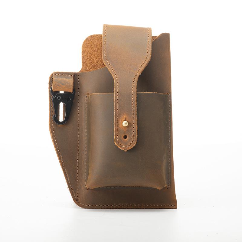 

Head Layer Cowhide Mobile Phone Waist Bag Men s Multi-functional Small Hanging Bag with Belt for Outdoor Work Waist Hanging Bag коричневый