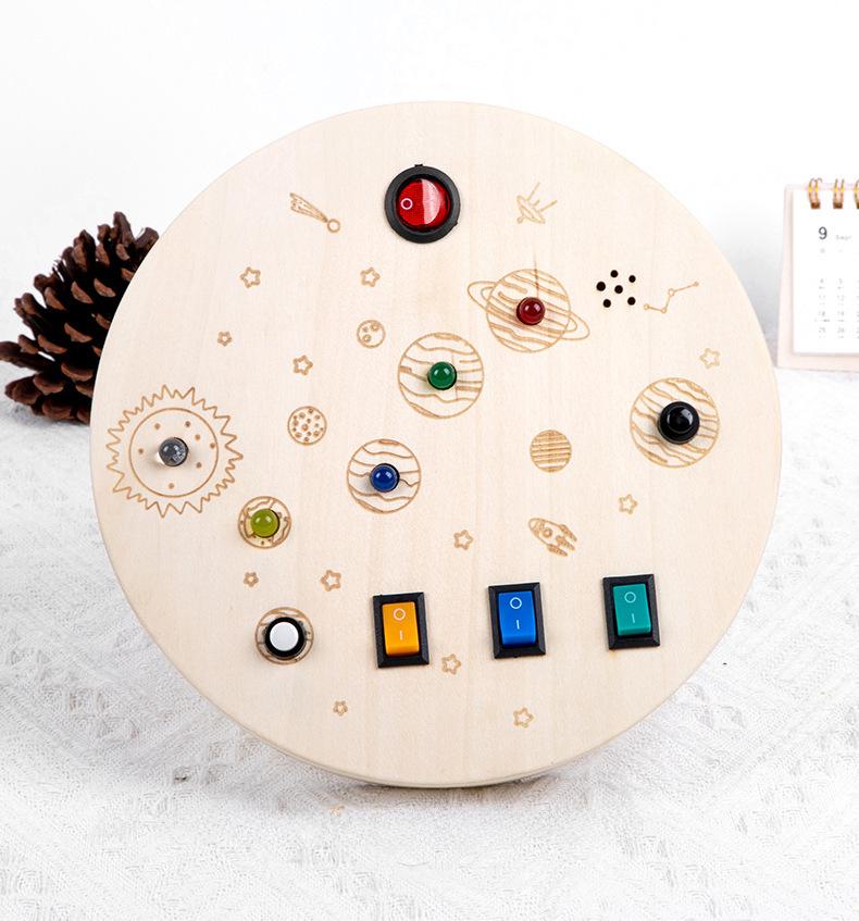 Interactive LED Wooden Busy Board: Children's Early Education Toy with Switches & Sockets