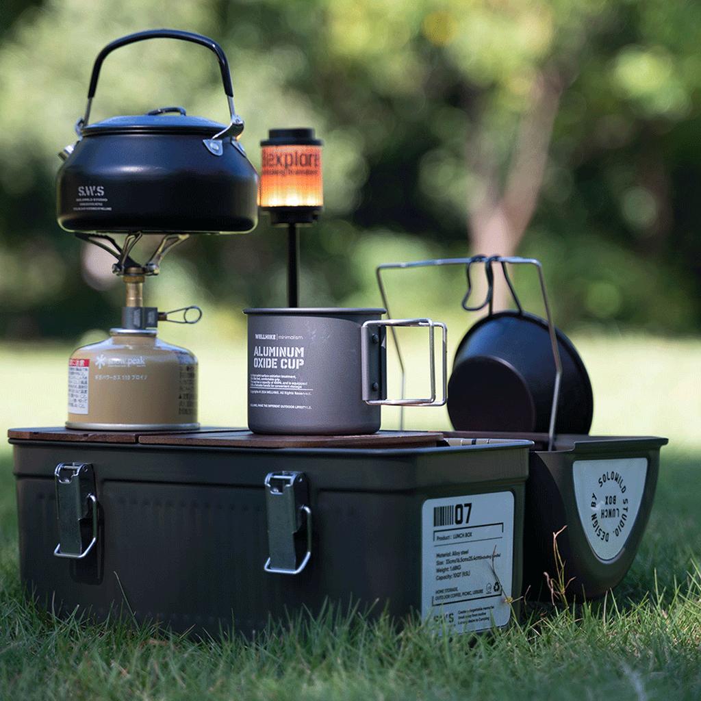 9.5L Vintage Camping Metal Lunch Box with Handle and Latch Picnic Fishing Coffee Tea Equipment Storage Case Stores Food Drinks