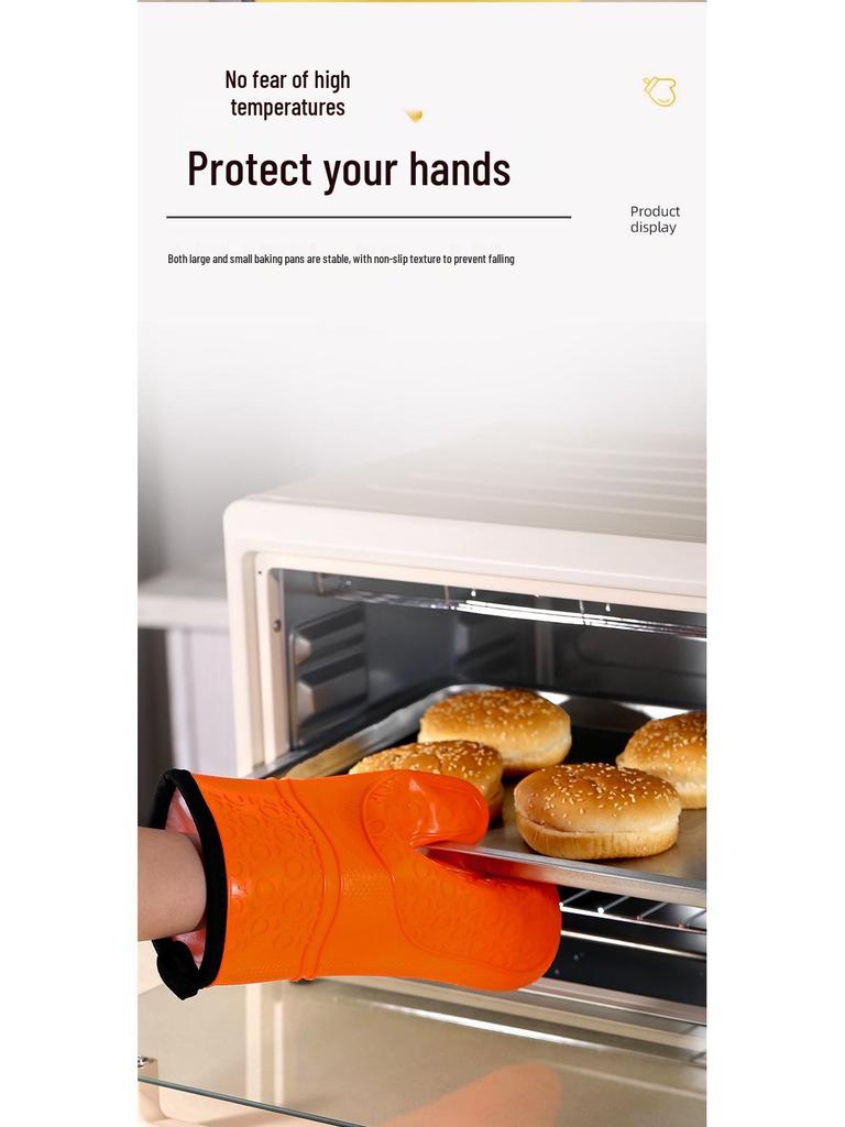 Auf Lager Doppellagiger Silikon-Küchen-Backofenhandschuh mit Baumwollkante