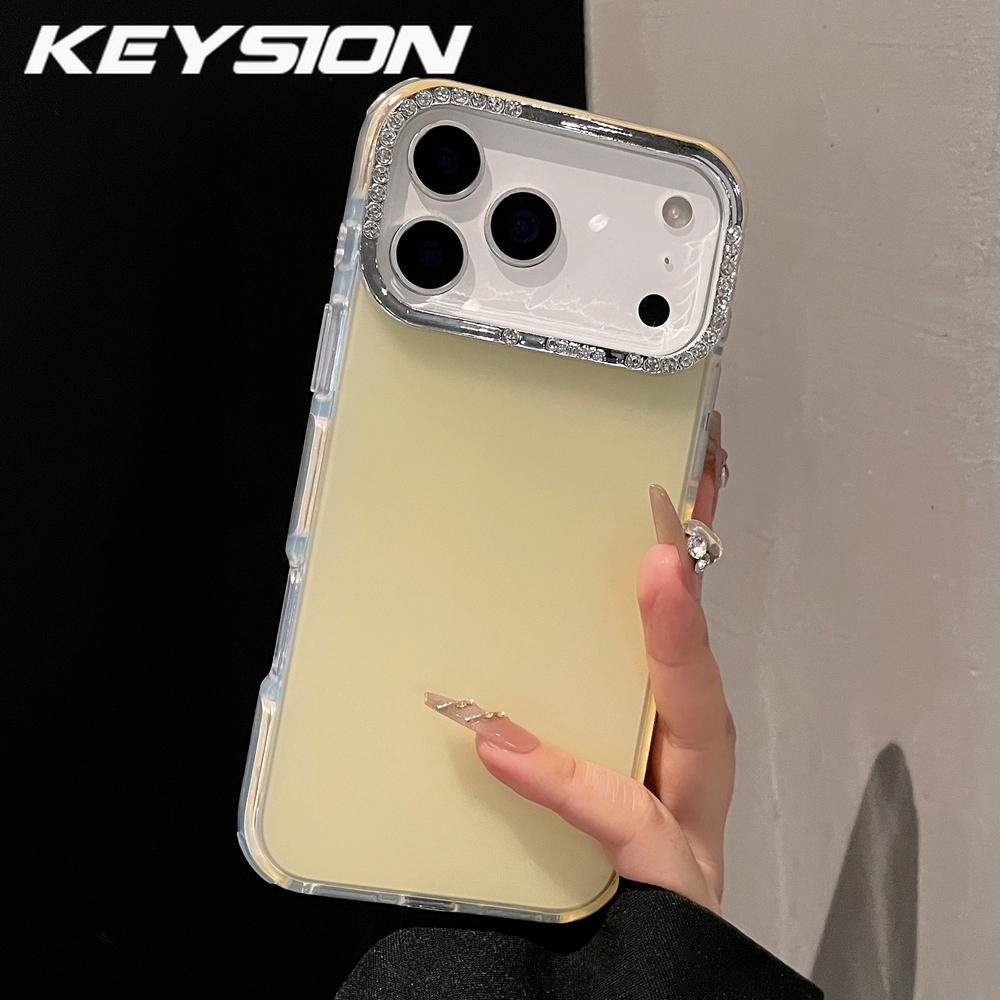 KEYSION Luxury Jewelled Transparent Matte Phone Case for iPhone 16 17 Pro Max 17 Air 16 Plus TPU+PC Shockproof Armor Back Cover