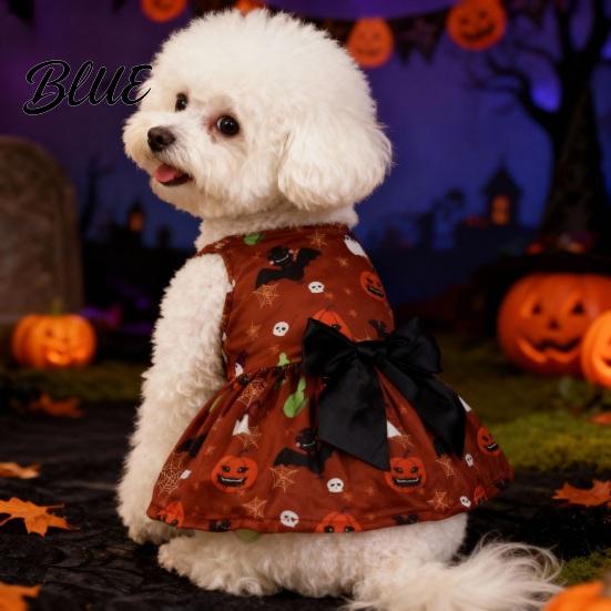 Dog Dress With Bow Halloween Pet Dress Pumpkin Ghost Bat Print Sleeveless Costume for Hair-free Clothing Small Medium Dogs Cute Outfit Festival