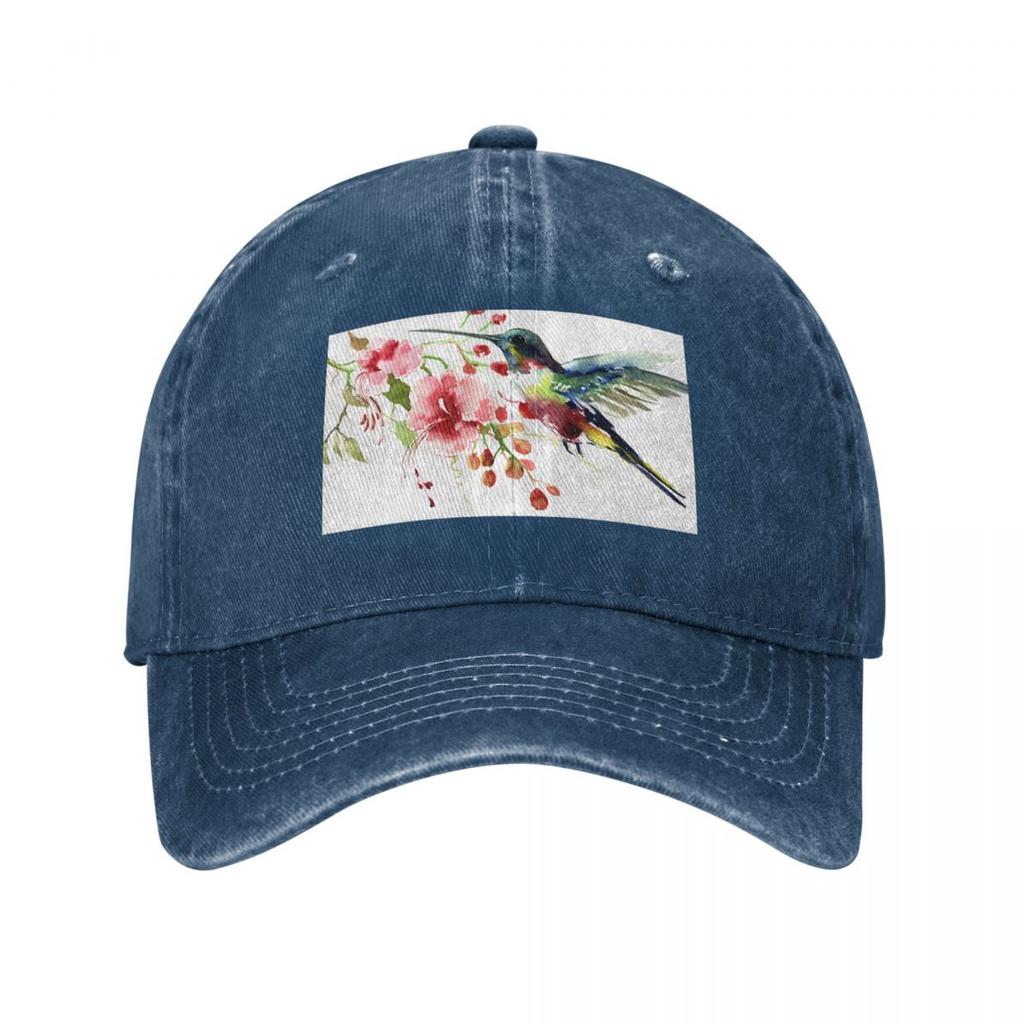 Hummingbird and Flowers Baseball Cap Snap Back Hat Custom Caps Designer Hat Custom Cap Unisexs Luxury Womens