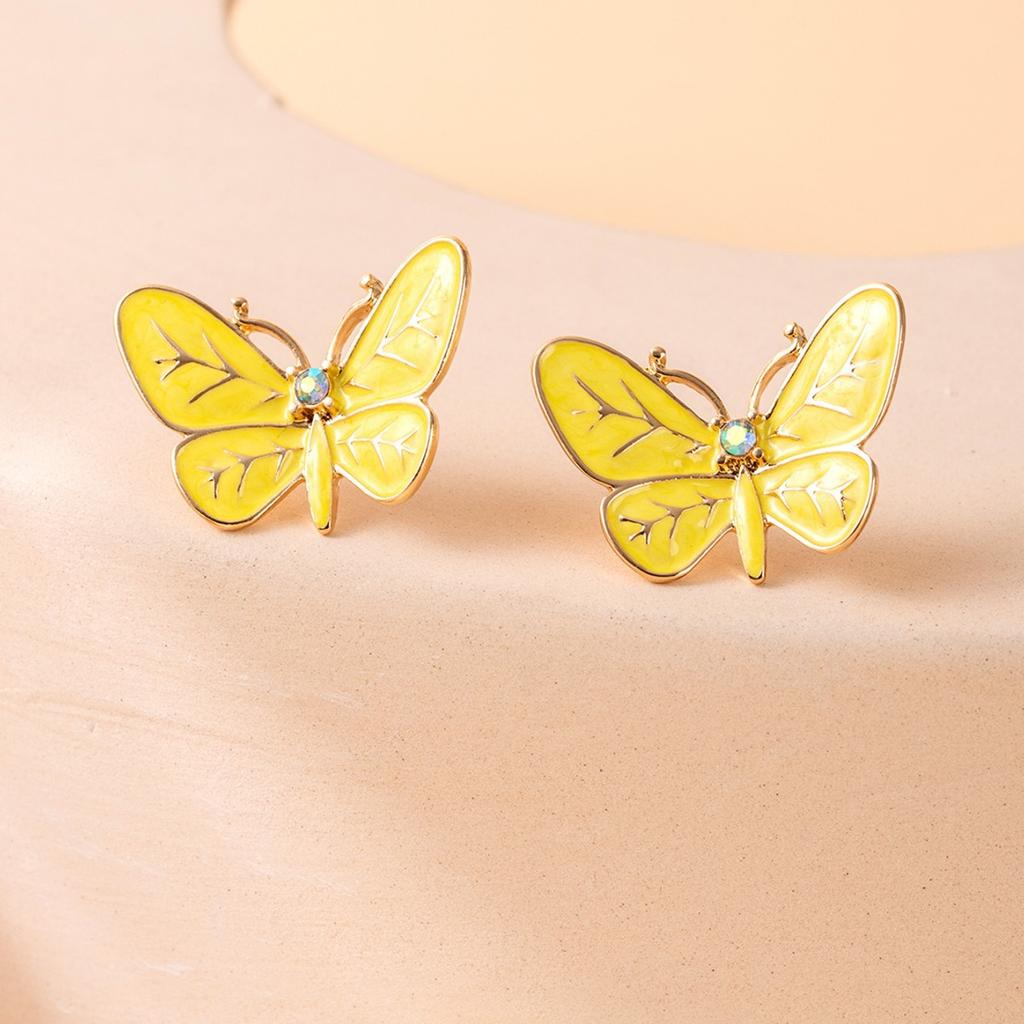 Fresh, Cute and Sweet Three-dimensional Simulation Butterfly Colored Diamond Inlaid Xiaoxian Daily Matching Earrings
