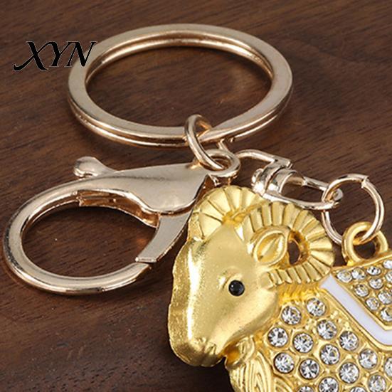 Astrology Goat Accessory Zodiac Keychain with Rhinestones, Sheep Design Bag Pendant, Chinese New Year Lucky Key Charm Charm, Feng Shui Ornament