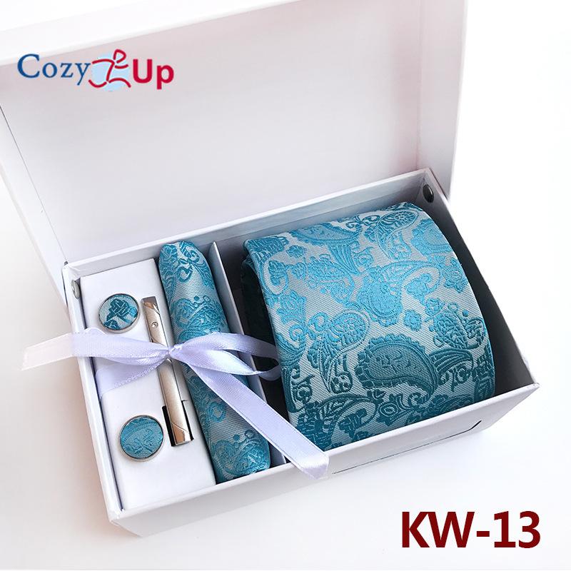 Cozy Up 6 Pieces Set Paisley Men's Tie Including Tie Square Scarf Cuff Tie Clip Gift Box