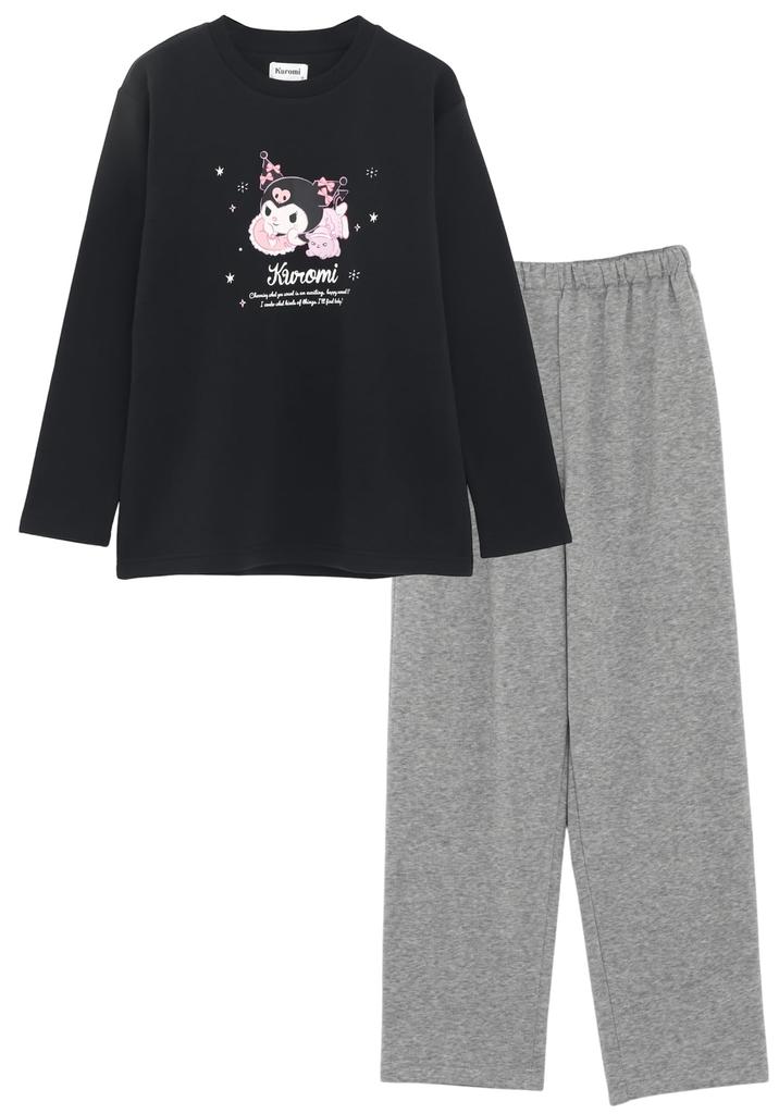 Kaituck Family Kuromi Long Sleeve Shaggy Pajamas for Winter Women's Fleece-Lined (M, Black)