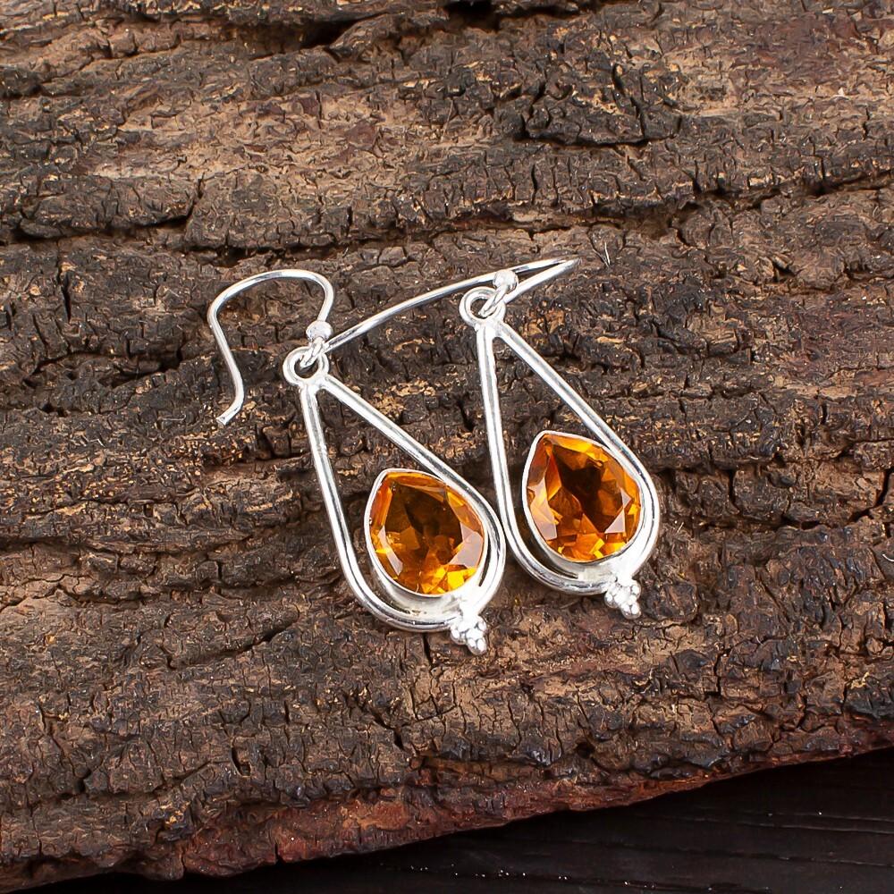 

Натуральный Цитрин Драгоценный Камень 925 Стерлинговое Серебро Ювелирные Изделия Серьги-Подвески 1.50 EE-14-9