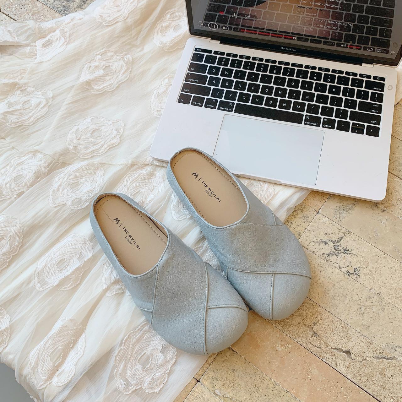 

Французские ретро-туфли на мягкой подошве для женщин, новые весенне-летние туфли 2025 года с неглубокой горловиной и плоской подошвой, с юбками, туфли Doudou 40 светло-синий