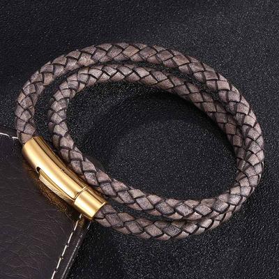 Steel Snaps Bracelet Retro Multilayer Genuine Leather Bangles Braided Wrap Trendy Bracelet Friendship Gift