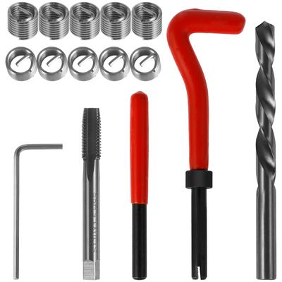 Kit de réparation de filetage professionnel 15 pièces M10 x 1,0 mm Acier rapide Helicoil Kit de réparation de filetage Perceuse portable Restaurateur de filetage