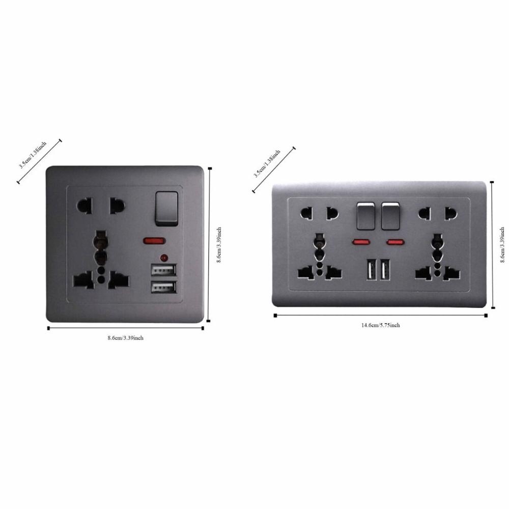 Schwarze Universelle Internationale Wandsteckdose 13A Elektrisches USB-Steckdosenpanel Standard 5-Pin Wandsteckdose US-Stecker