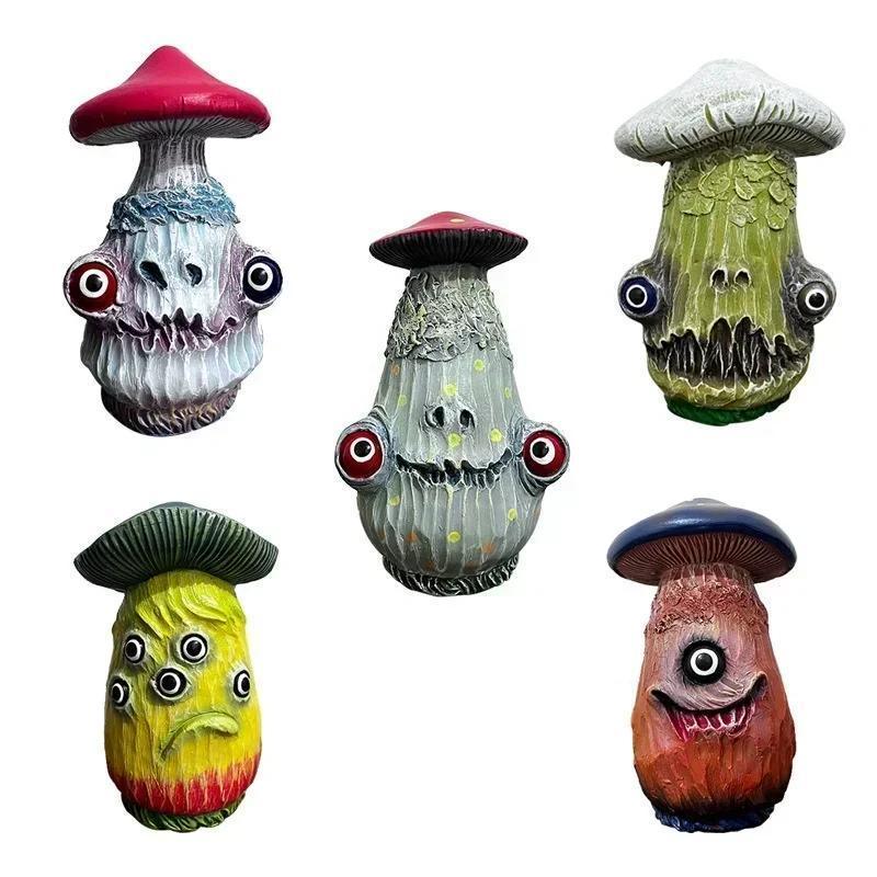 Creative New Halloween Skull Mushroom Sculpture Monster Resin Crafts Funny Home Garden Decorations Office Desktop Miniatures