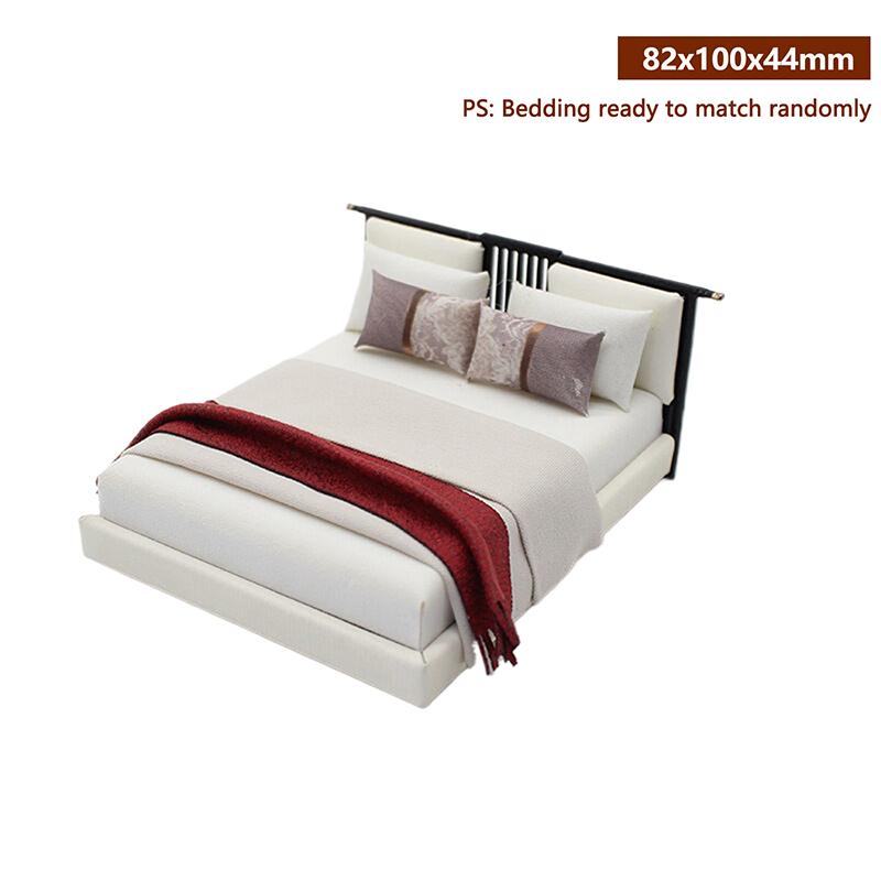 Dollhouse New Chinese Double Bed Model Micro Scene Model Miniature Furniture Dolls Accessory Simulated Mini Furniture Ornament