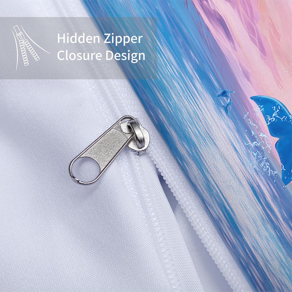 3-piece set, cartoon dolphin pattern printed bedding set, queen, king, double bed, for bedroom, guestroom, hotel