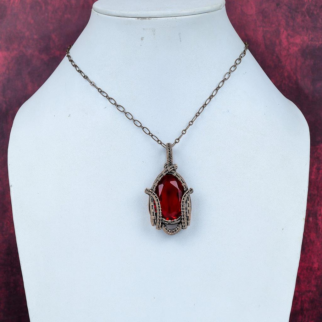 Faceted Mozambique Garnet Pendant Copper Wire Wrapped Pendant Gemstone Pendant Unique Copper Design Jewelry Handmade Pendant Gifts for Women