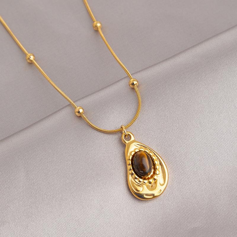 Vintage Stainless Steel Maillard Tiger Eye Pendant Necklace for Women Charm Trendy Party  Accessories Gift