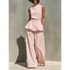 European and American new women's sleeveless vest vest ruffle edge wide-leg pants cotton and linen two-piece women's clothing