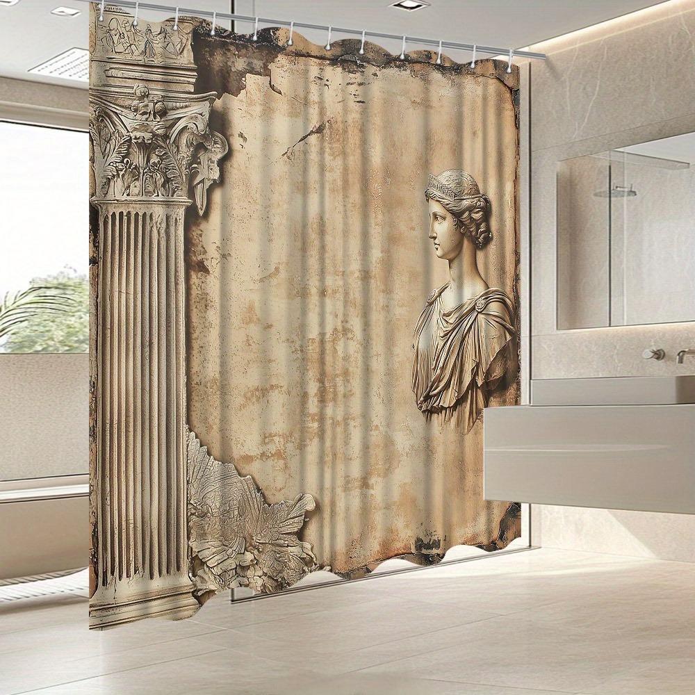 Classical Female Marble Relief Sculpture Shower Curtain Washable Dirt-Resistant Shower Head Waterproof Polyester Bath Curtain