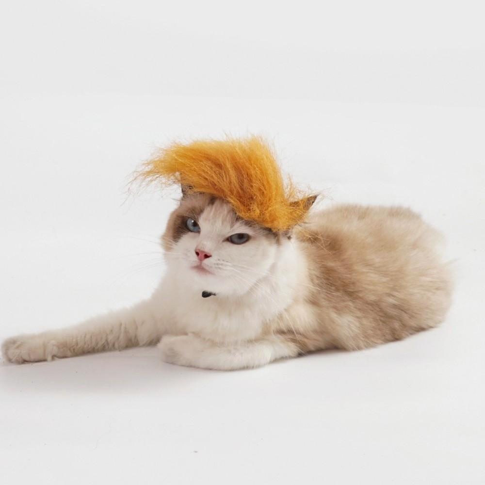Crazy Costume Eye-catching Cat Yellow Wig Novelty DIY Trimming Cat Headdress Polyester Adjustable Dog Wig Party Dress-Up