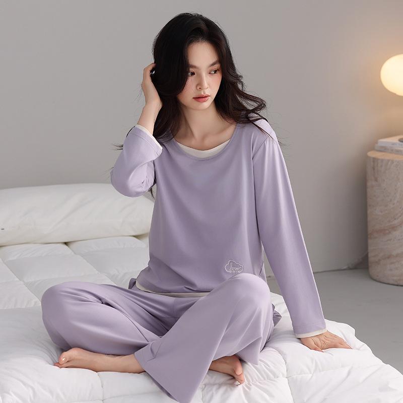 

Women s Autumn Modal Cotton Pajama Set: Long Sleeve, Long Pants, Pullover, Comfortable, Simple Style, Suitable for Indoor and Outdoor Wear XL