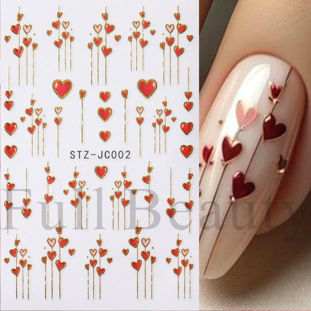 Nail Art Stickers Ins Golden Edge Love Line Valentine's Day Romantic 3D Adhesive Nail Stickers