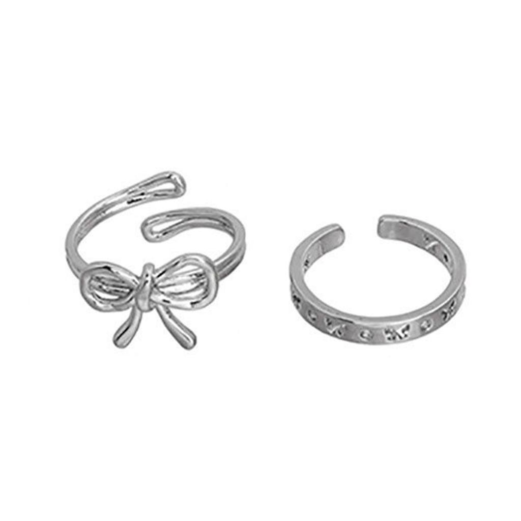 2Pcs Adjustable Open Bowknot Rings Adjustable Stackable Thumb Open Rings Set Women Birthday Gift for Mom Wife Girls