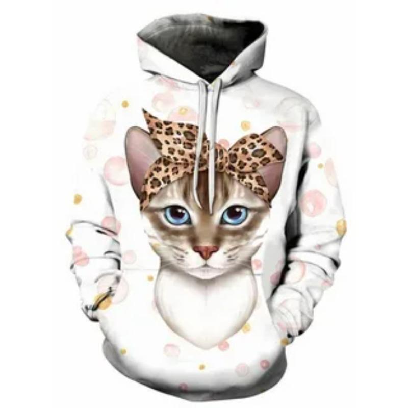 

Autumn Winter Personalized Cute Fun Cat 3D Digital Printed Hoodie Men Women Loose Casual Warm Fashionable Versatile Hoodie 6XL