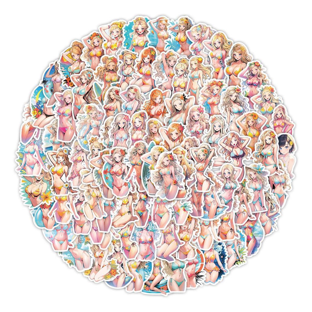 100 Bikini Girls Graffiti Stickers Mobile Phone Skateboard Water Cup Decorative Stickers Waterproof Creative Stationery Stickers