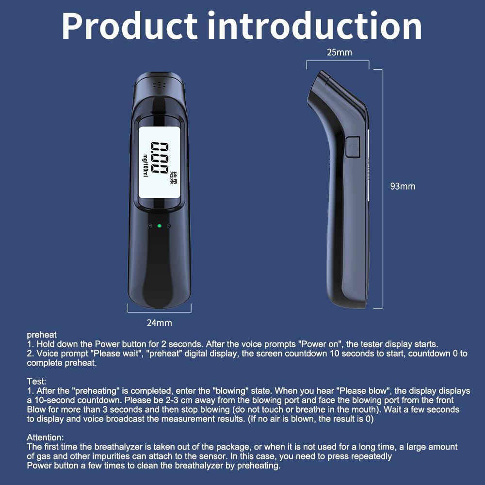 Non-Contact Alcohol Tester LCD Alcohol Breath Detector Portable Breathalyzer Police Alcohol Checker Drunk Driving Testing Tool