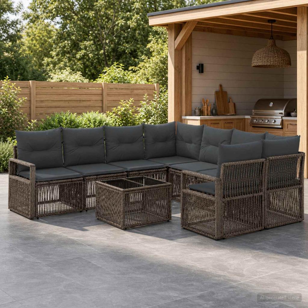 Garden Sofa Set 9 Pieces Grey Poly Rattan